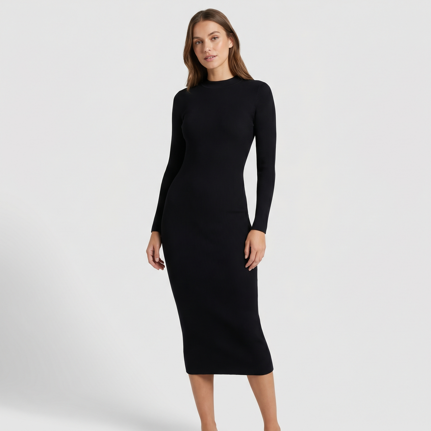 Abito Midi Bianca – Maglia a Coste