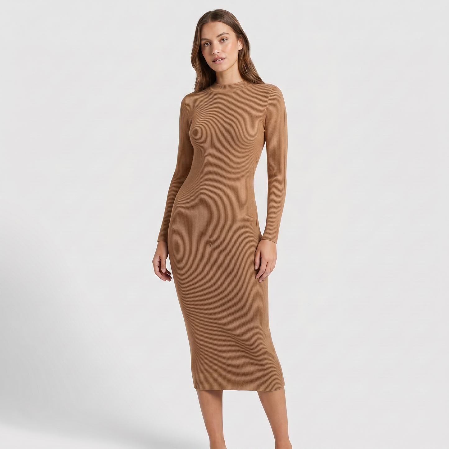 Abito Midi Bianca – Maglia a Coste