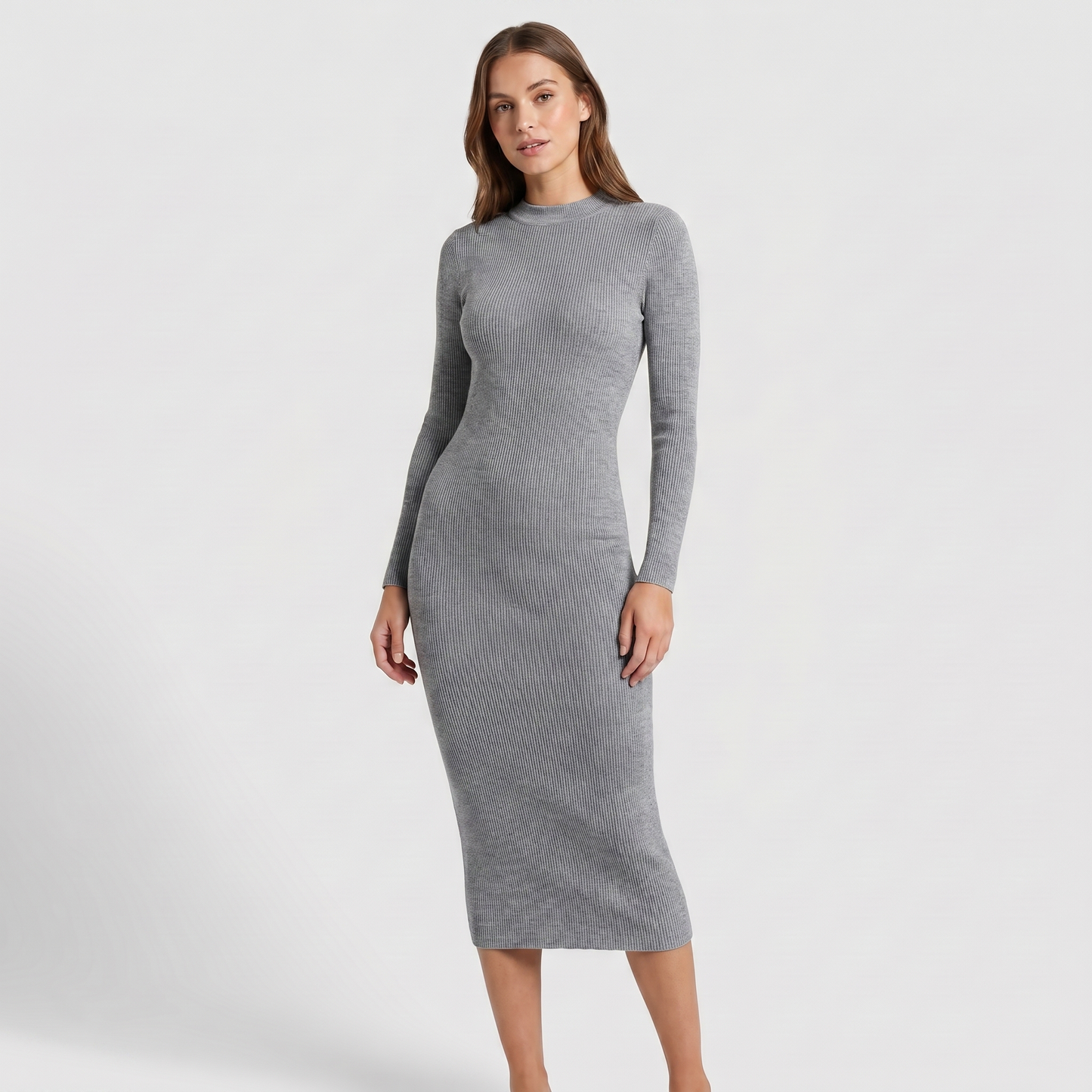 Abito Midi Bianca – Maglia a Coste